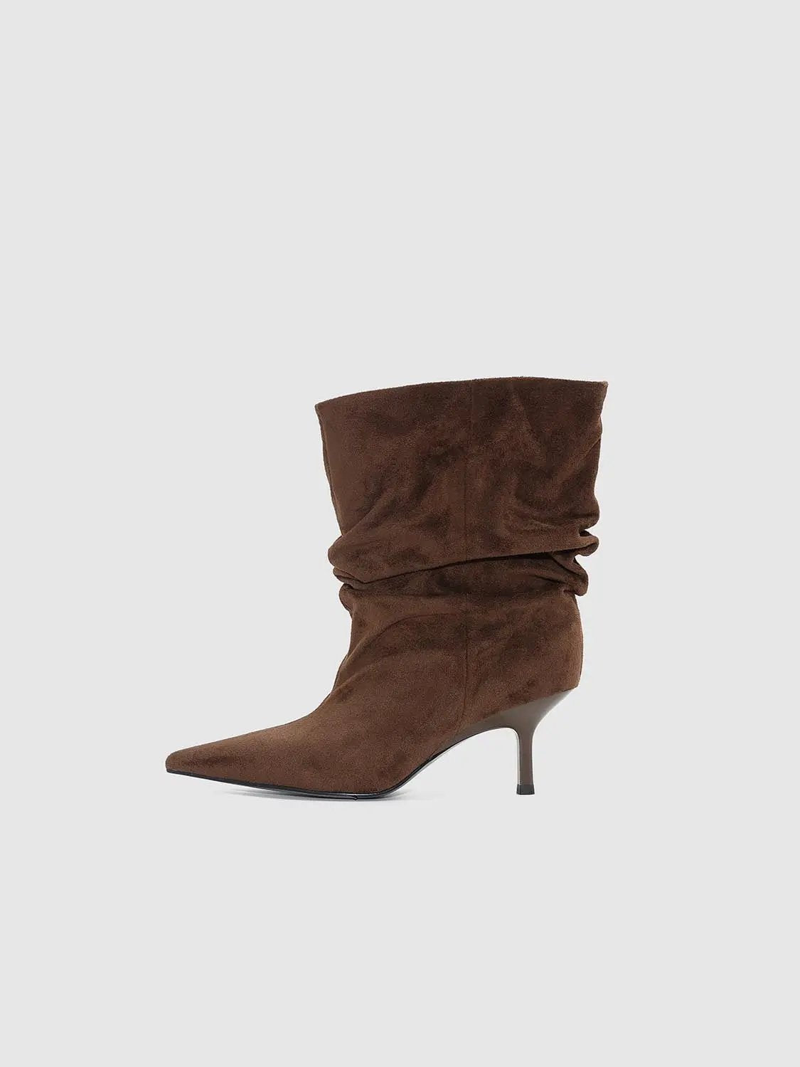 Ruched Slouchy Pointed Toe Textile Medium Heel Boots