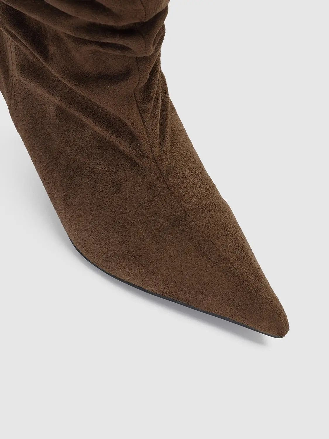 Ruched Slouchy Pointed Toe Textile Medium Heel Boots