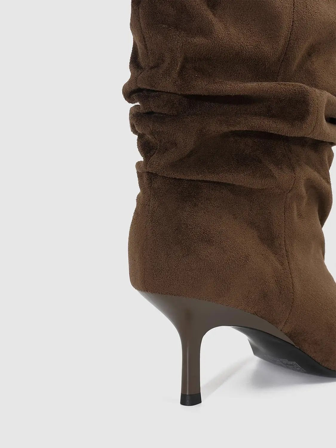 Ruched Slouchy Pointed Toe Textile Medium Heel Boots