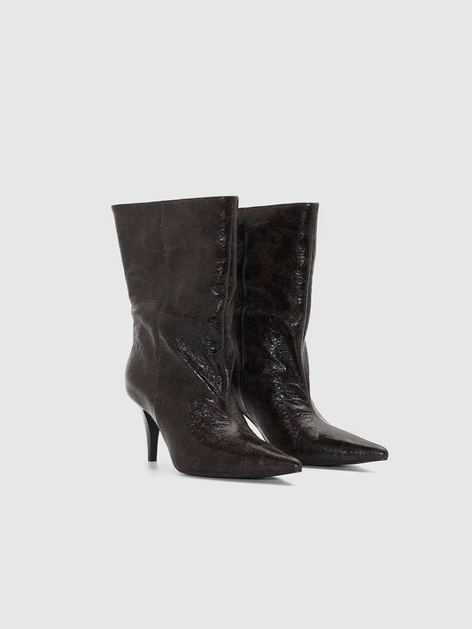 Slouchy Textured Pointed Toe Heeled Boots