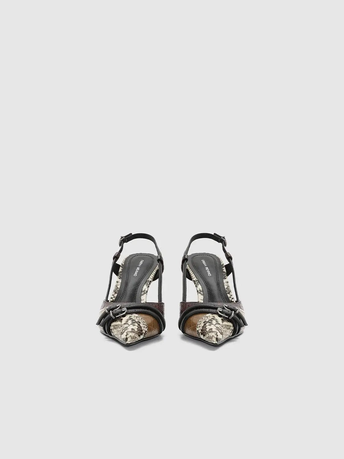 Pointed Toe Patchwork Slingback Medium Heels