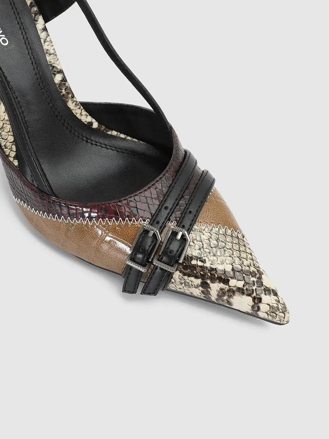 Pointed Toe Patchwork Slingback Medium Heels