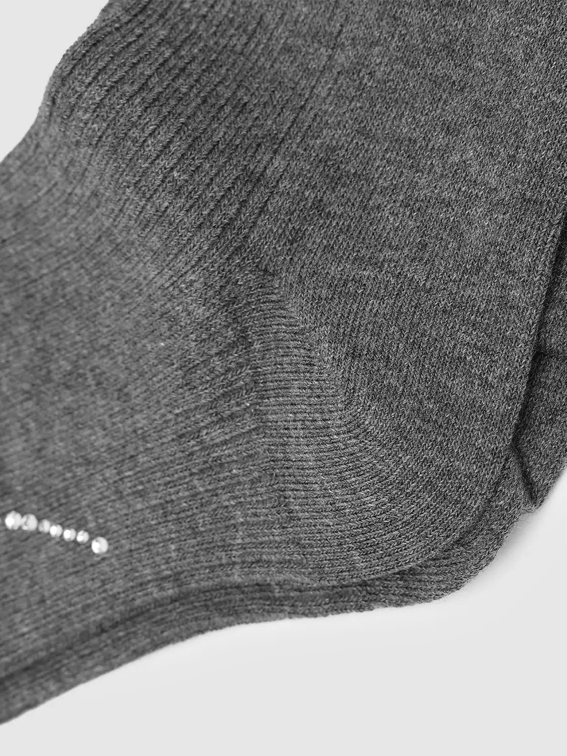 Ribbed Knit Rhinestone Bow Pattern Cotton Mid Calf Socks