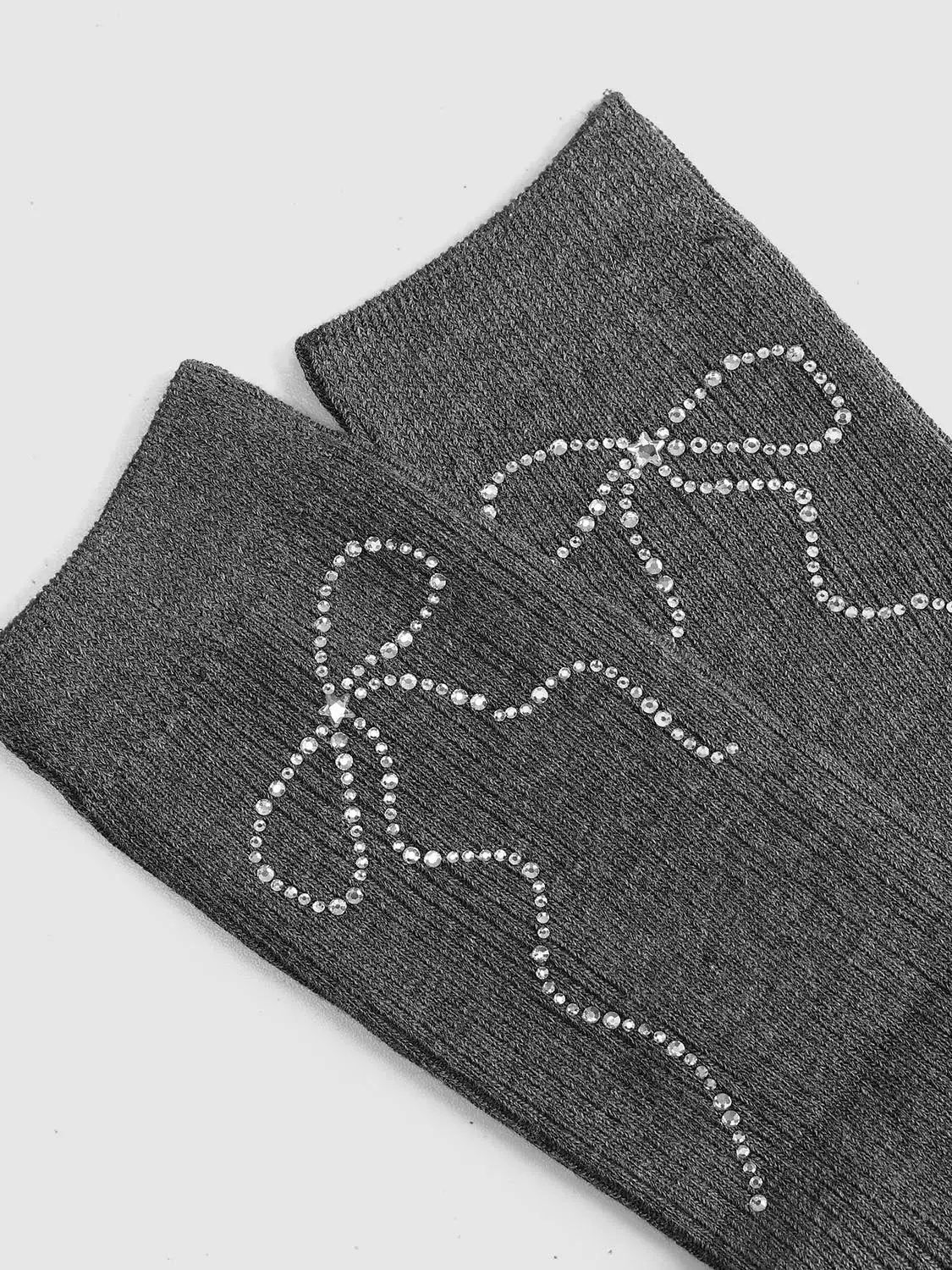 Ribbed Knit Rhinestone Bow Pattern Cotton Mid Calf Socks