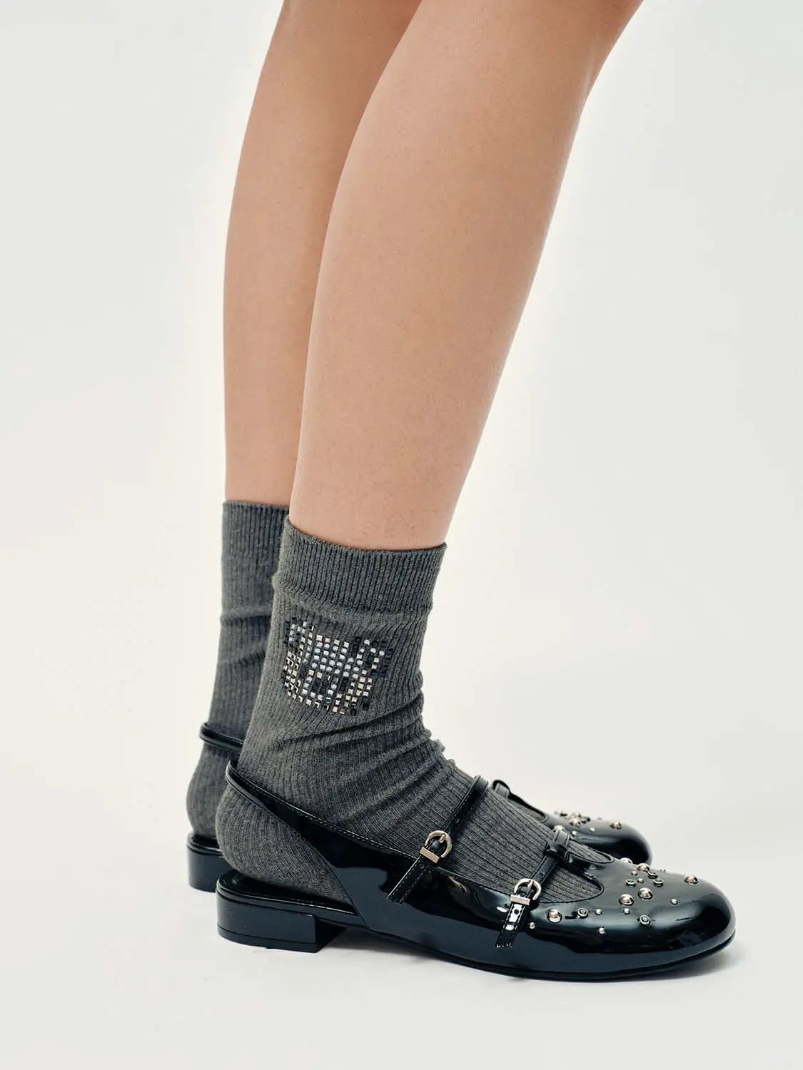 Sequin Square Accent Cotton Polyester Elastane Blend Socks