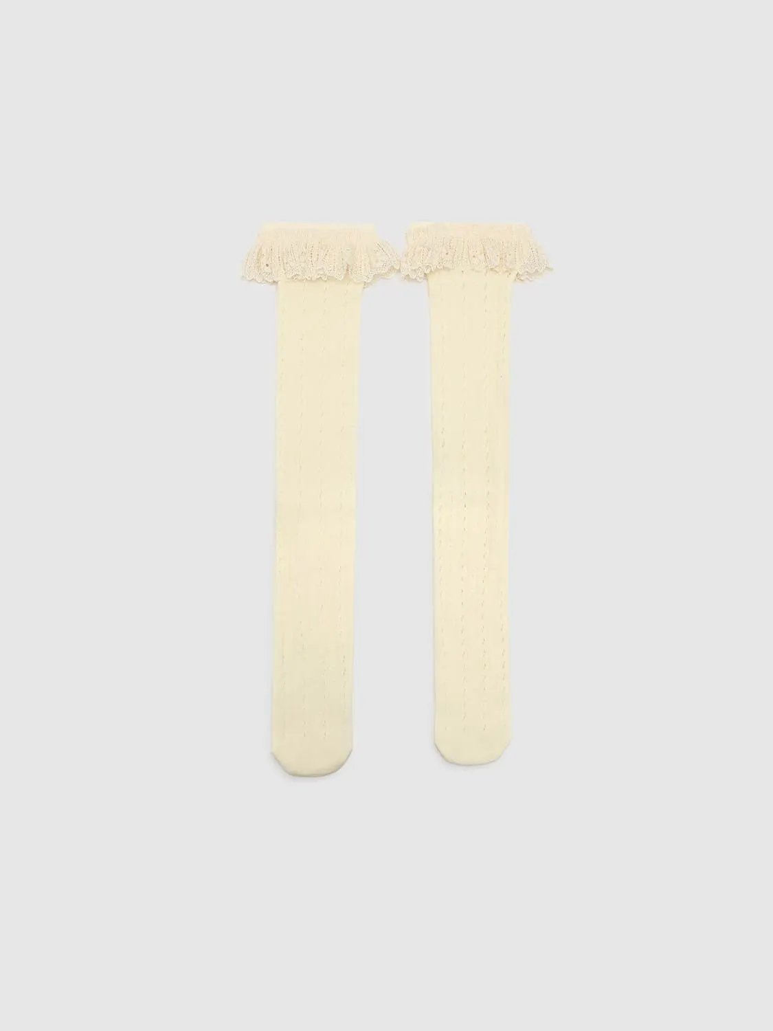 Ruffle Trim Hollow Out Lace Casual Mid Calf Women Socks