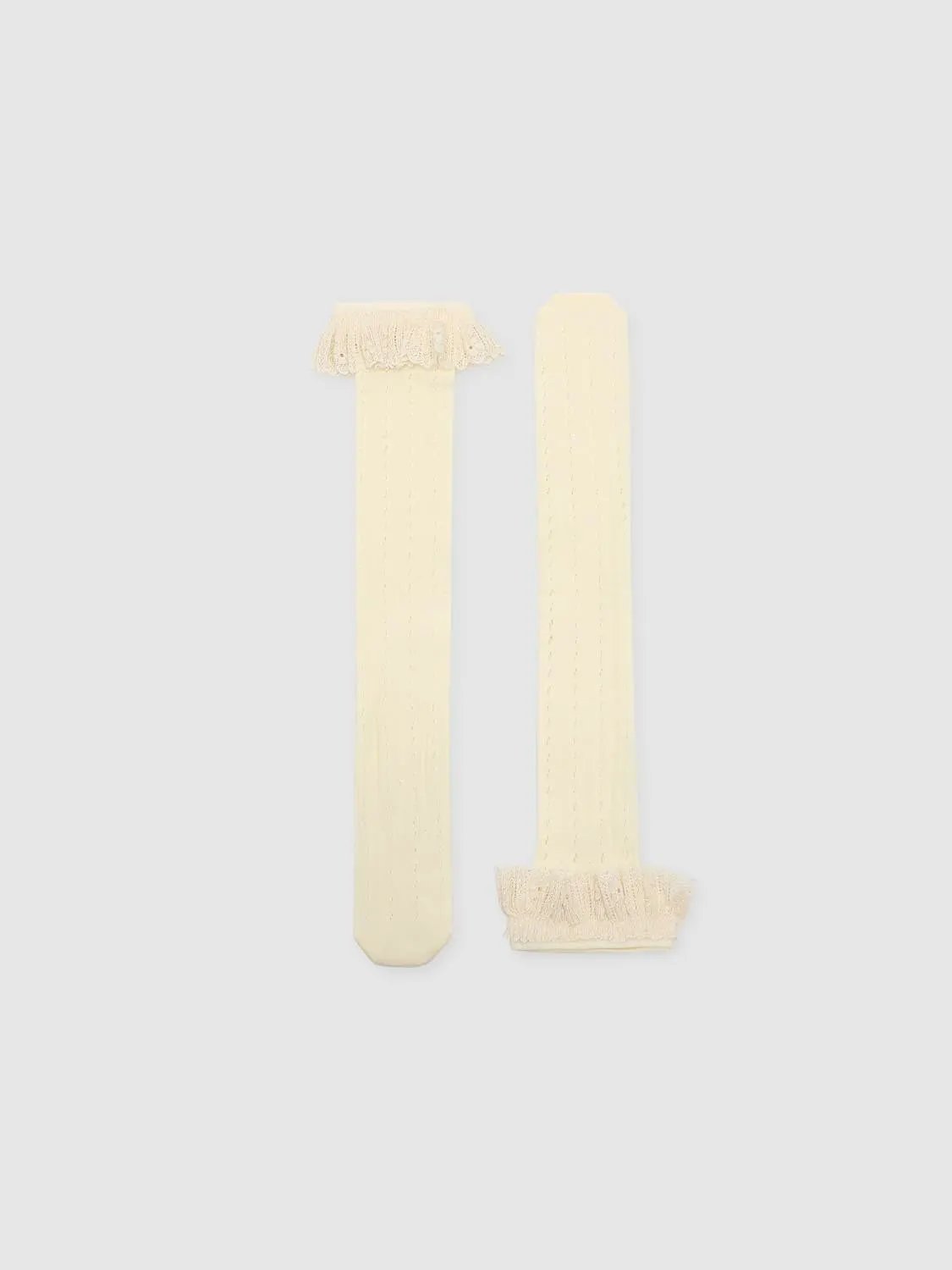 Ruffle Trim Hollow Out Lace Casual Mid Calf Women Socks