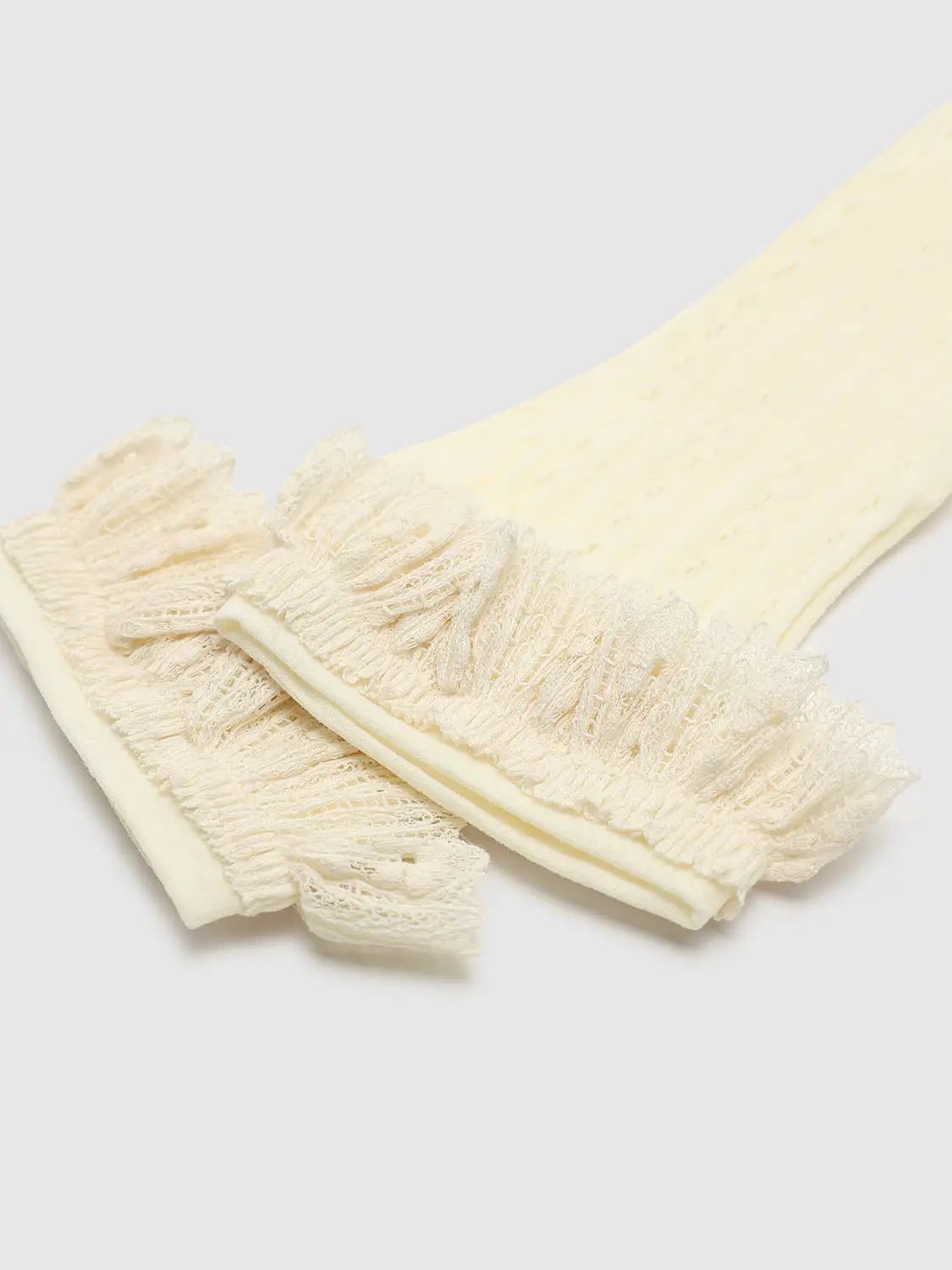 Ruffle Trim Hollow Out Lace Casual Mid Calf Women Socks
