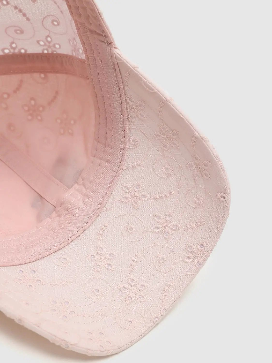 Soft Cream Embroidered Floral Cotton Caps