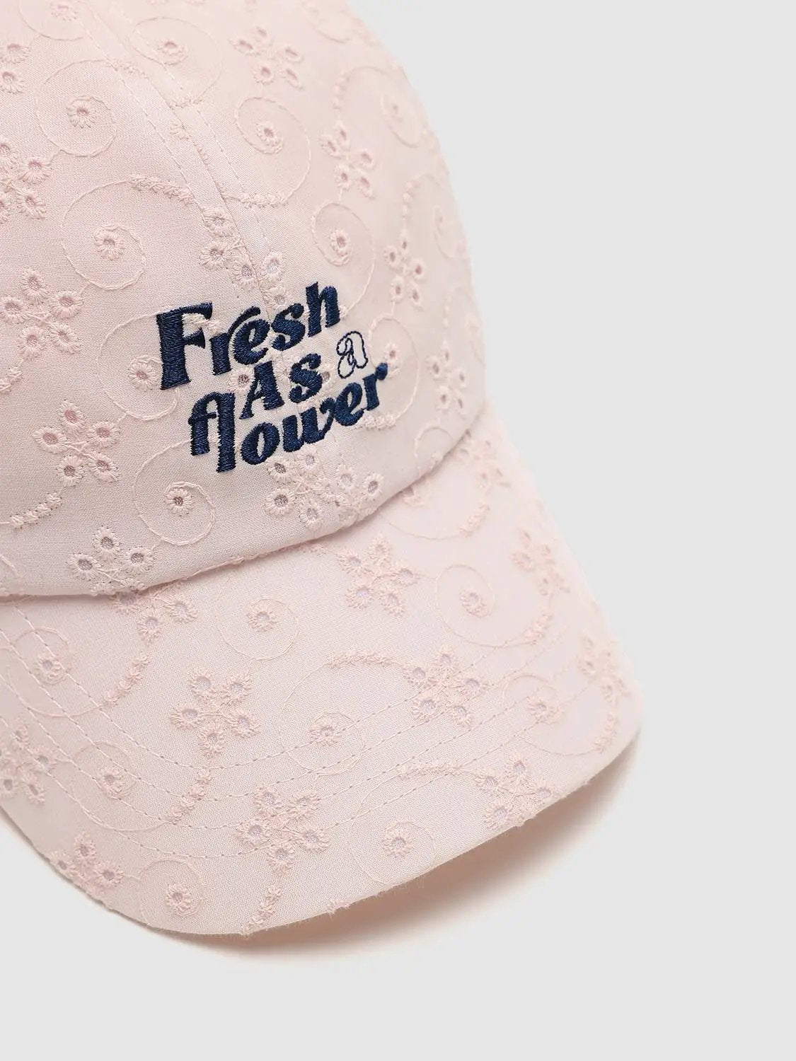 Soft Cream Embroidered Floral Cotton Caps