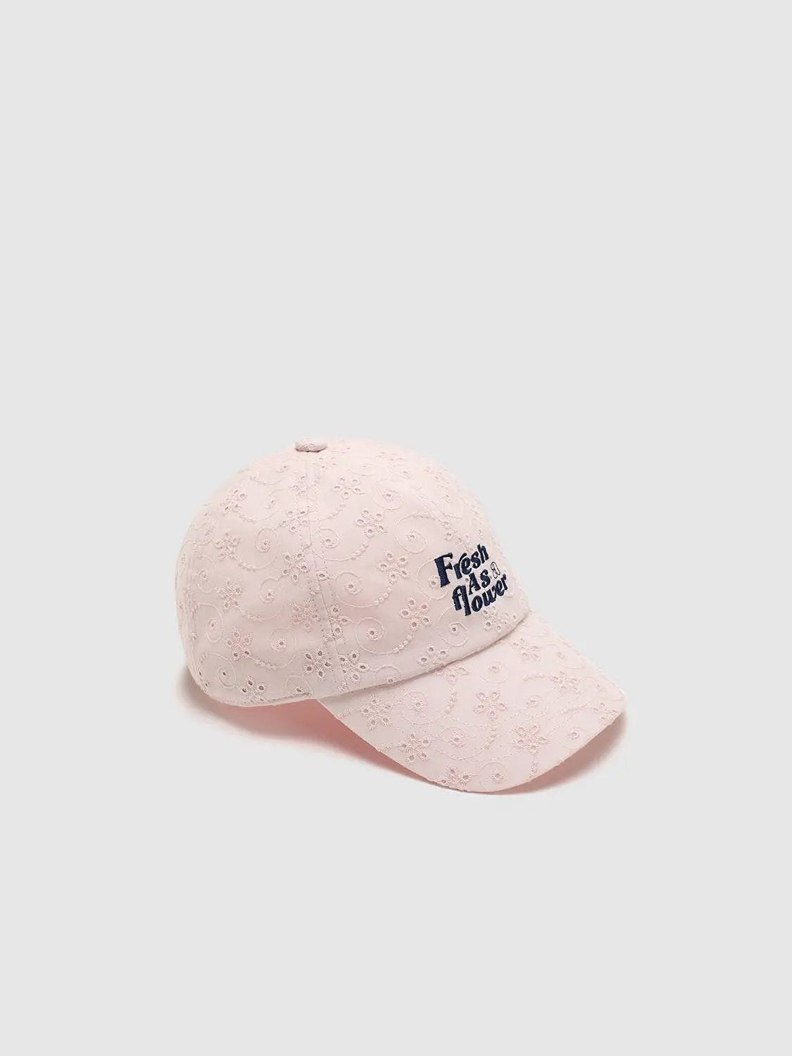 Soft Cream Embroidered Floral Cotton Caps