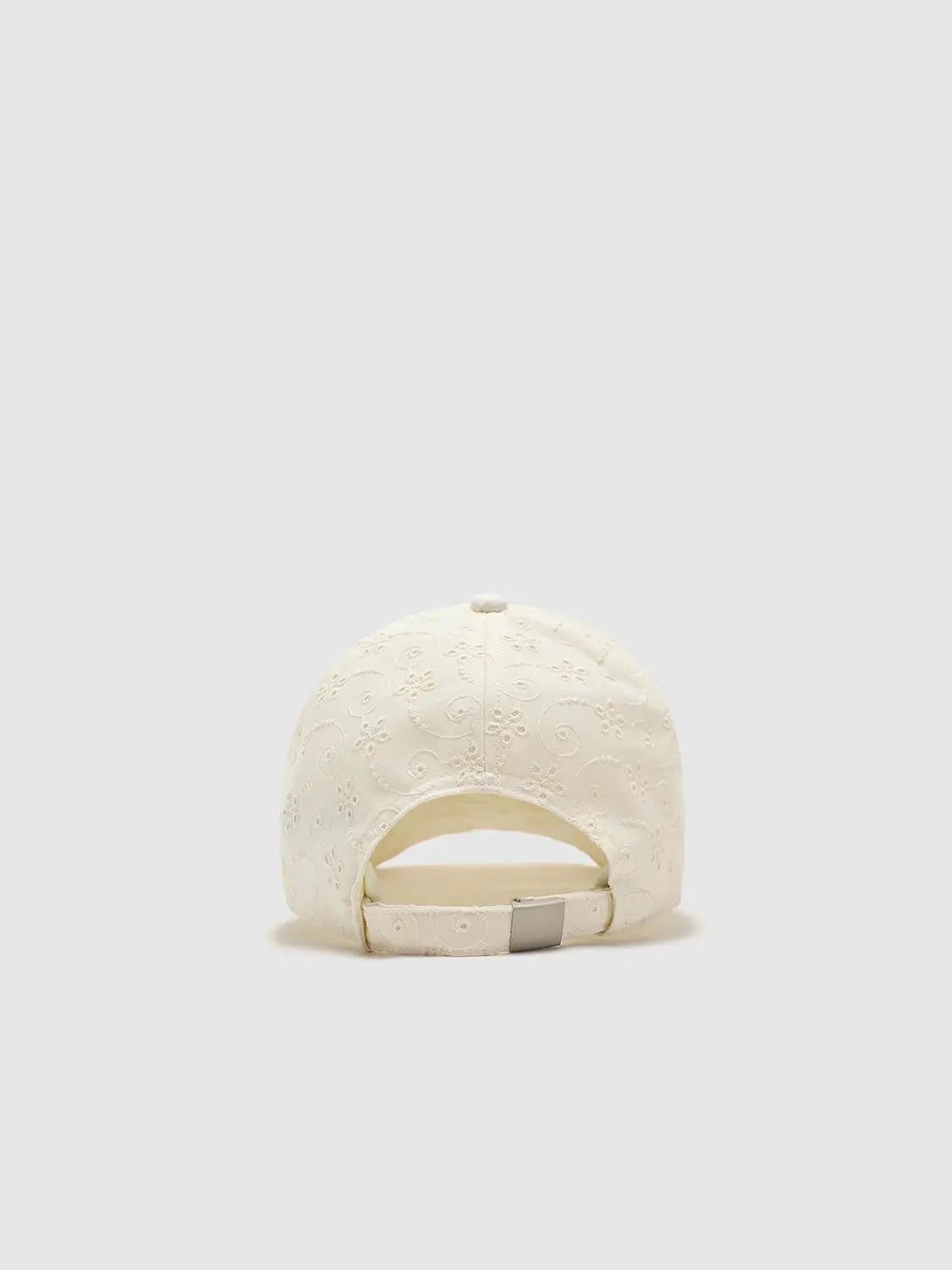 Soft Cream Embroidered Floral Cotton Caps