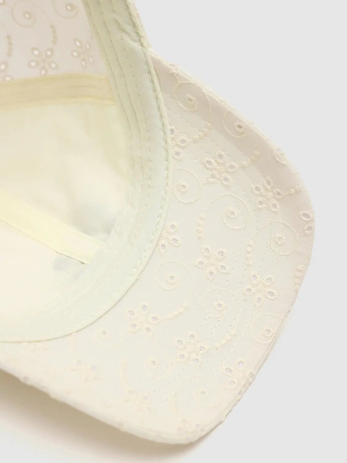 Soft Cream Embroidered Floral Cotton Caps