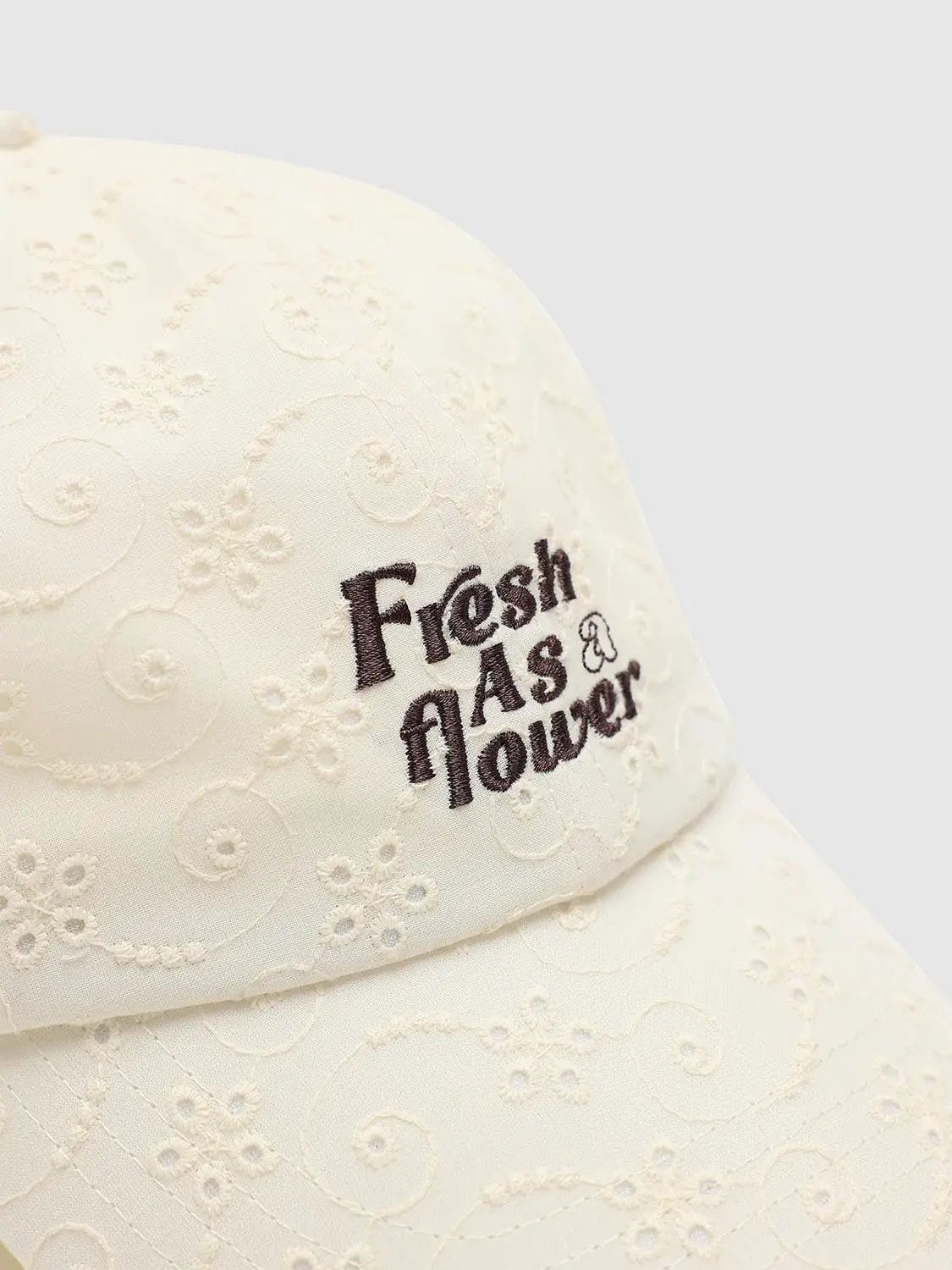 Soft Cream Embroidered Floral Cotton Caps