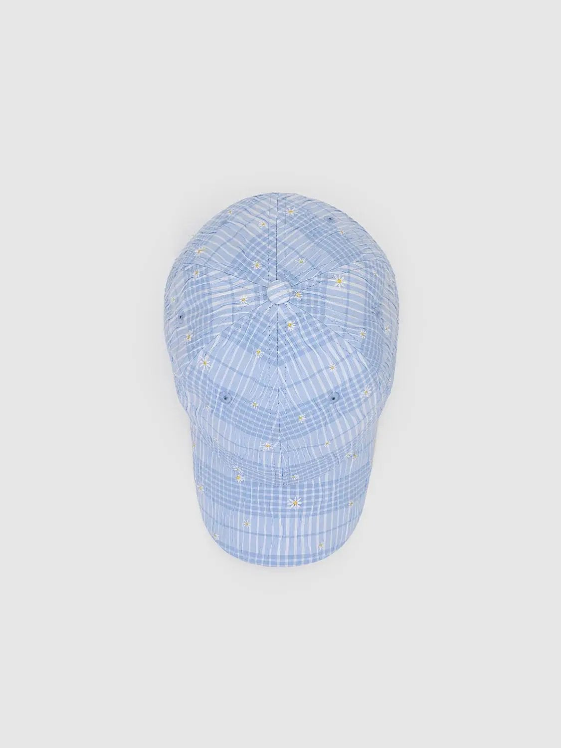 Checkered Daisy Embroidered Cotton-Polyester Baseball Caps