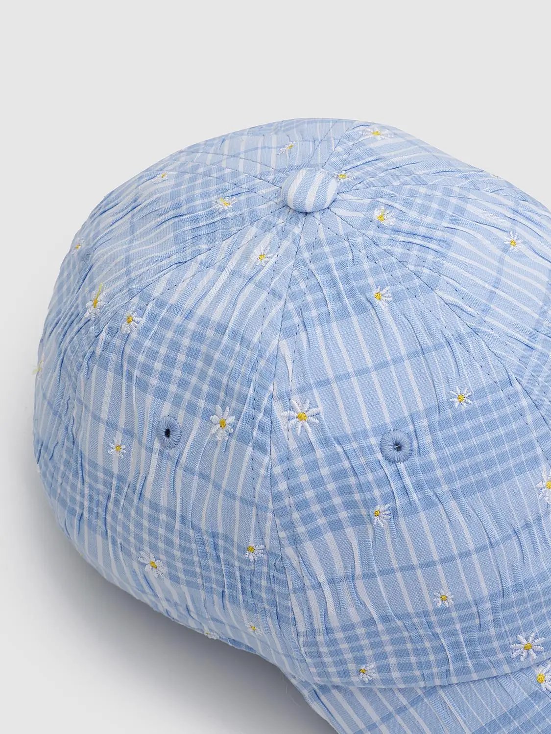 Checkered Daisy Embroidered Cotton-Polyester Baseball Caps