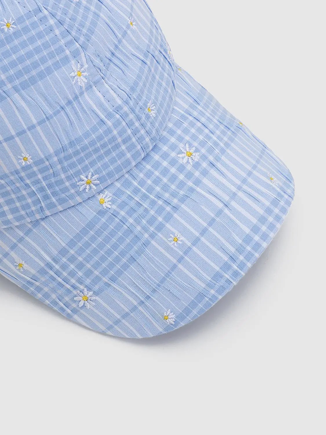 Checkered Daisy Embroidered Cotton-Polyester Baseball Caps