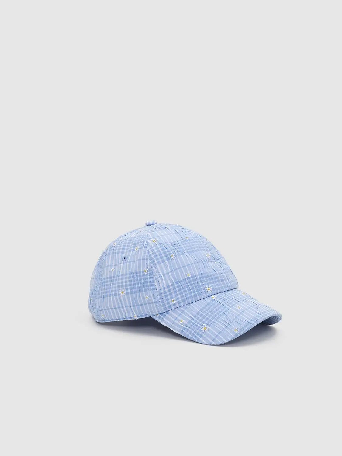 Checkered Daisy Embroidered Cotton-Polyester Baseball Caps