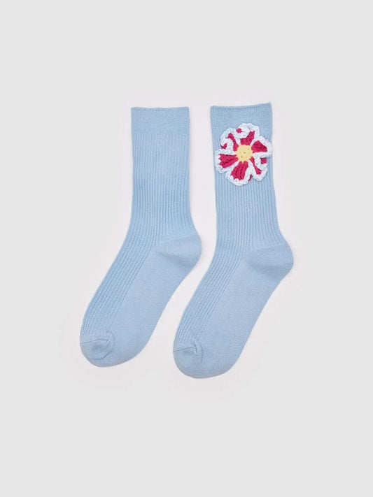 Crochet Floral Embellished Soft Cotton Blend Socks