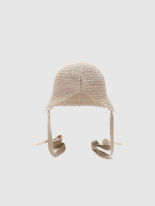 Crochet Knit Textured Contrast Trim Lightweight Hat