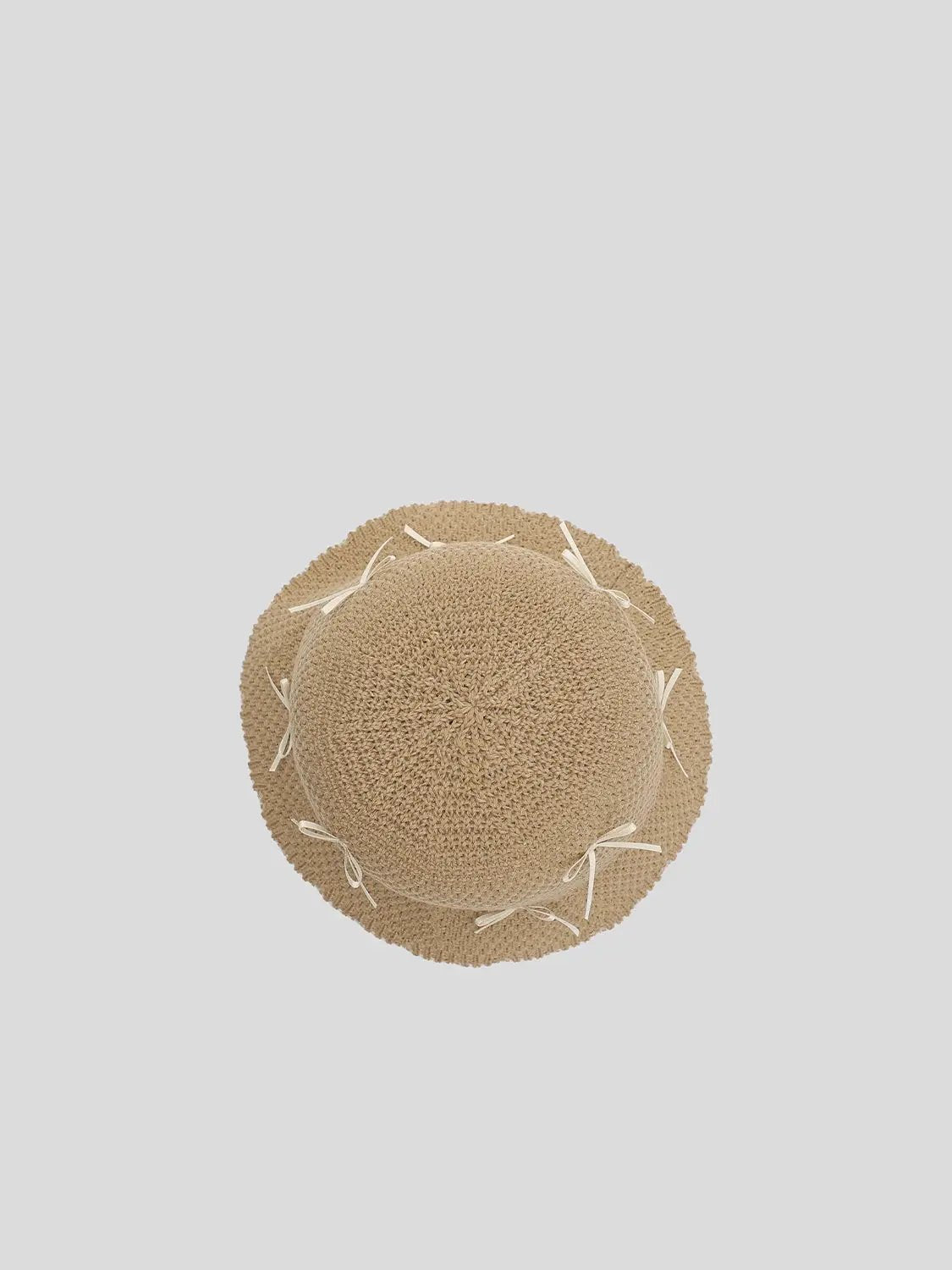 Crocheted Cotton Blend Bucket Hat With Ribbon Details