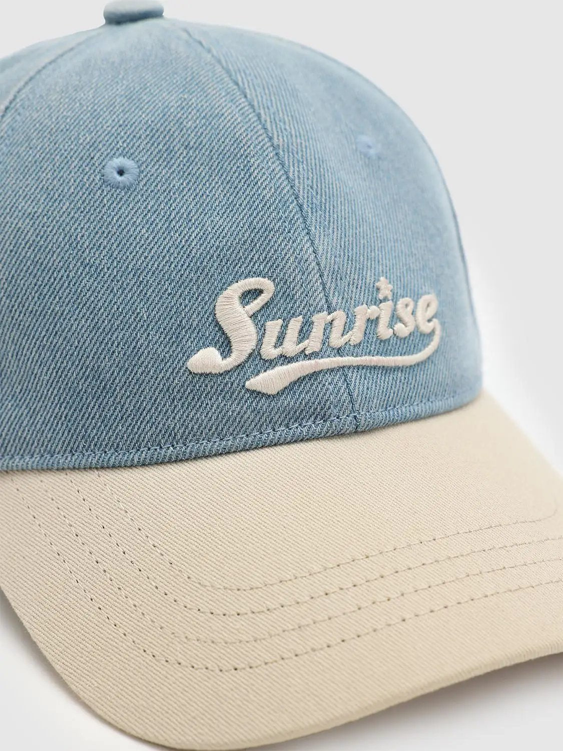 Washed Light Blue Two-tone Embroidered Baseball Cap
