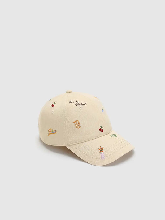 Embroidered Multicolor Floral Motifs Cotton Cap
