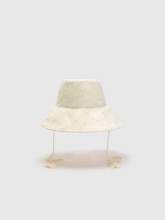 Floral Embroidered Drawstring Bucket Hat