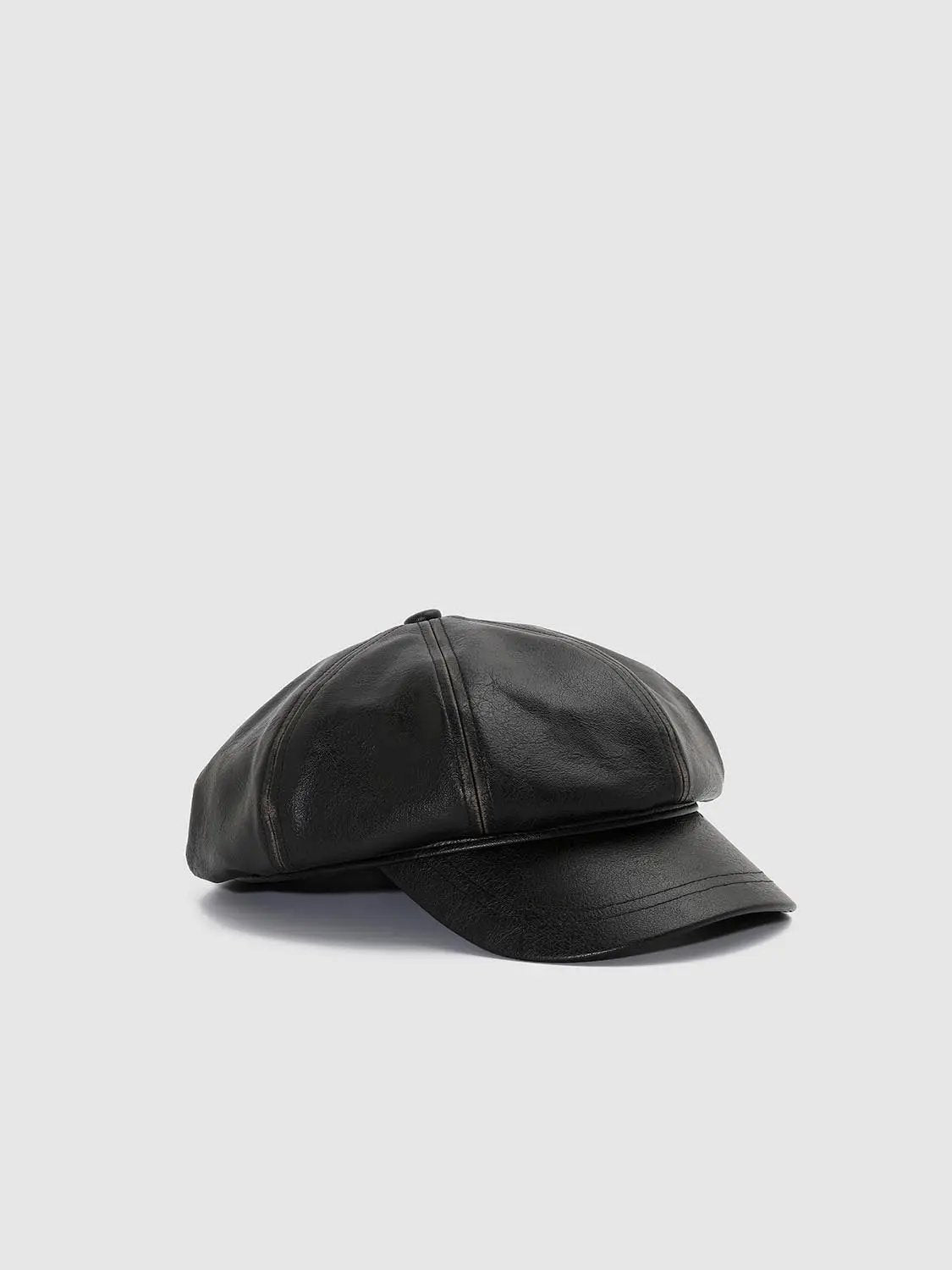 Coated Paneled Short Brim Baker Boy Hat