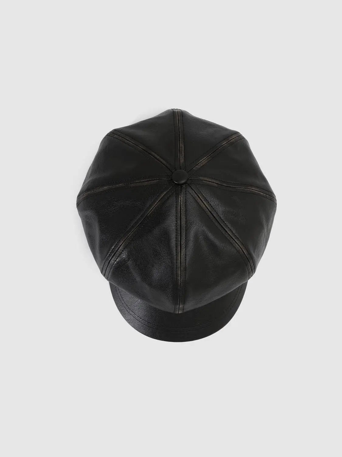 Coated Paneled Short Brim Baker Boy Hat