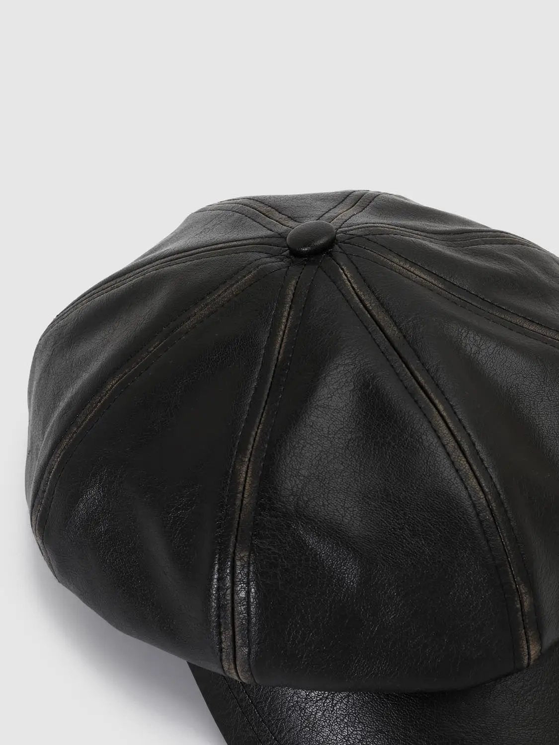 Coated Paneled Short Brim Baker Boy Hat