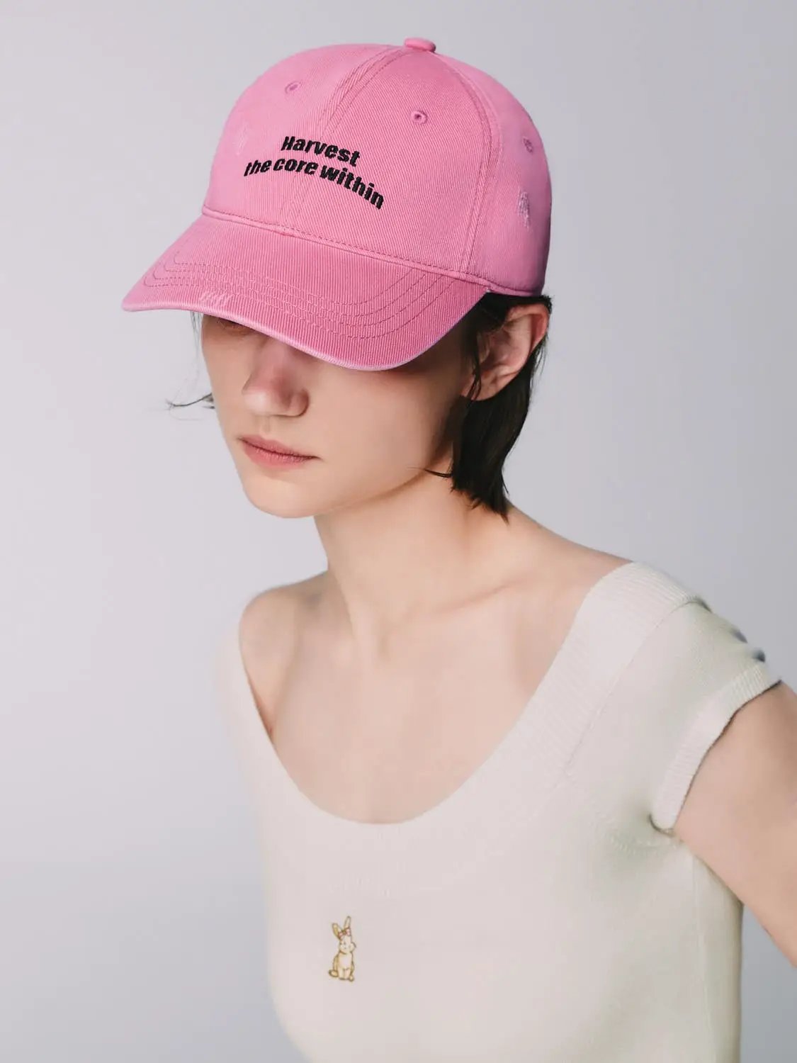 Distressed Embroidered Text Cotton Baseball Cap