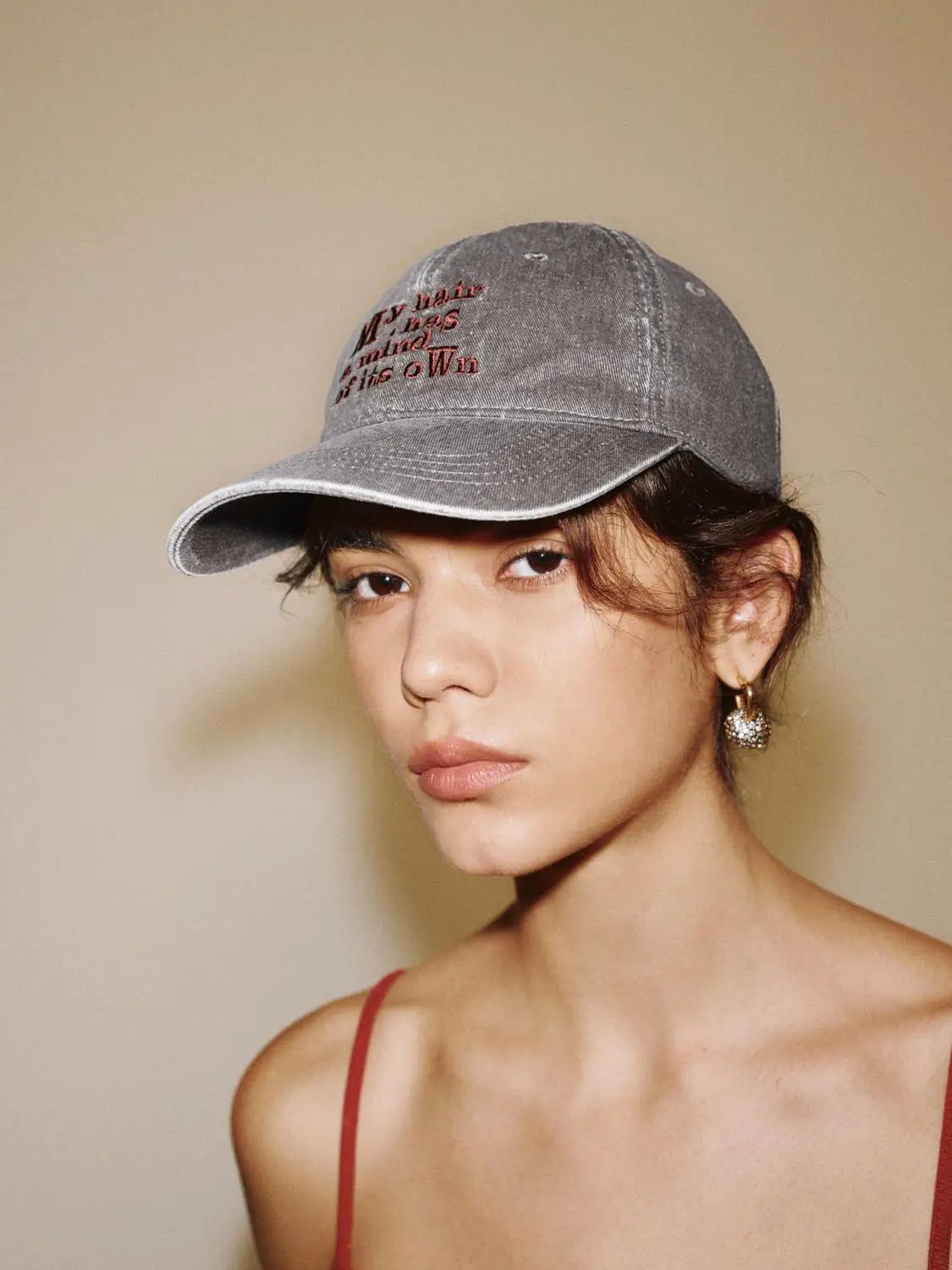 Text Embroidered Washed Cotton Baseball Cap