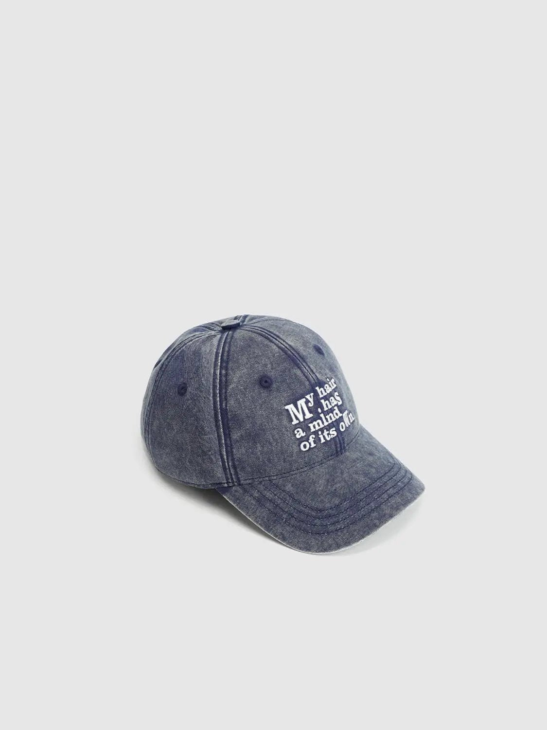 Text Embroidered Washed Cotton Baseball Cap
