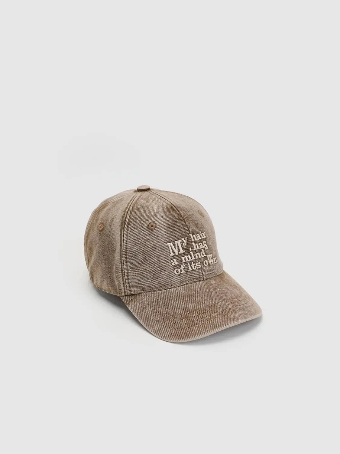 Text Embroidered Washed Cotton Baseball Cap
