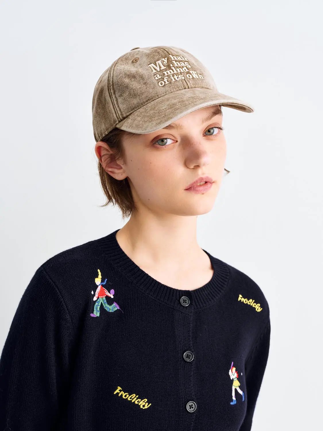 Text Embroidered Washed Cotton Baseball Cap