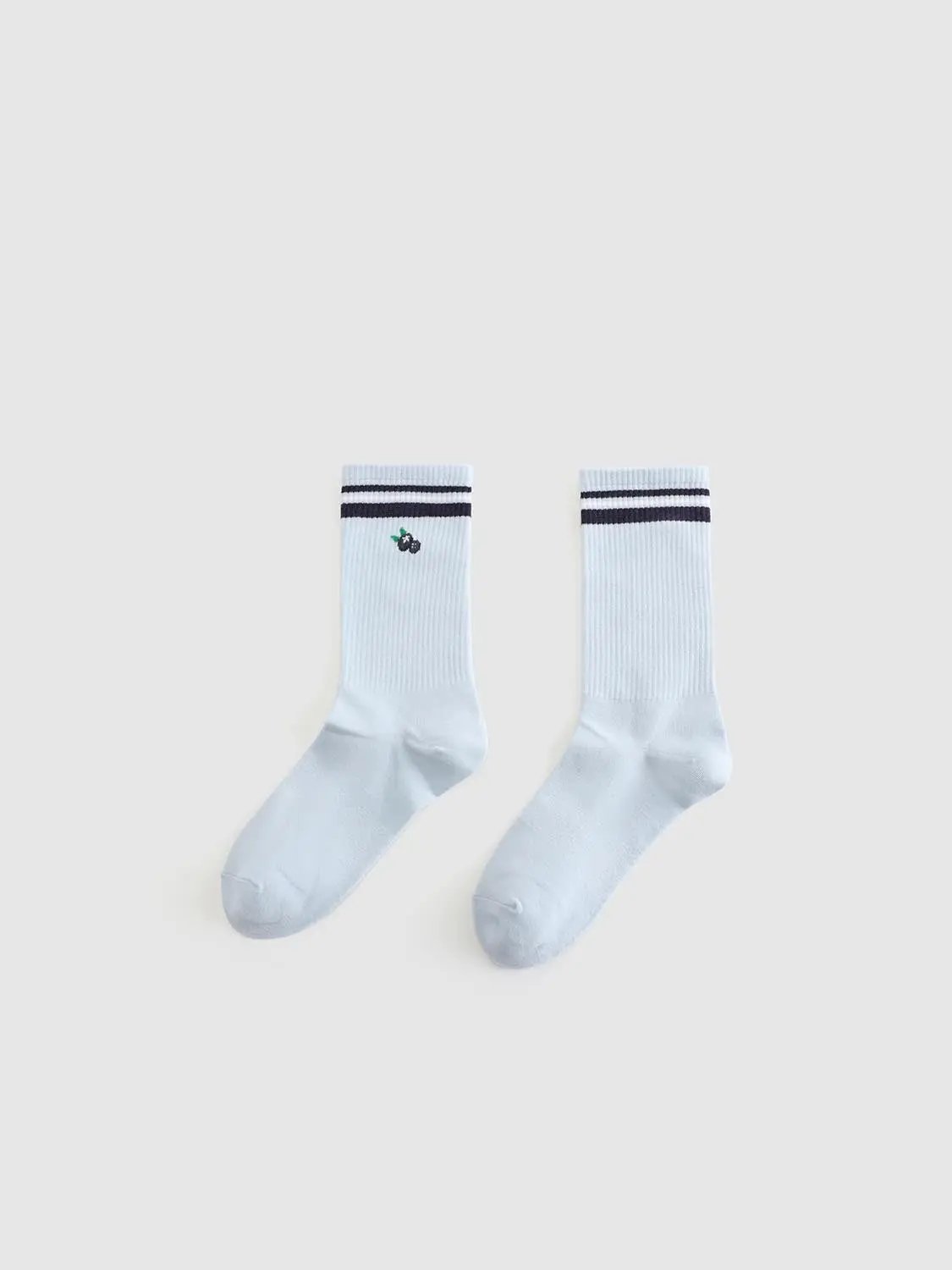 Ribbed Embroidered Striped Crew Length Socks