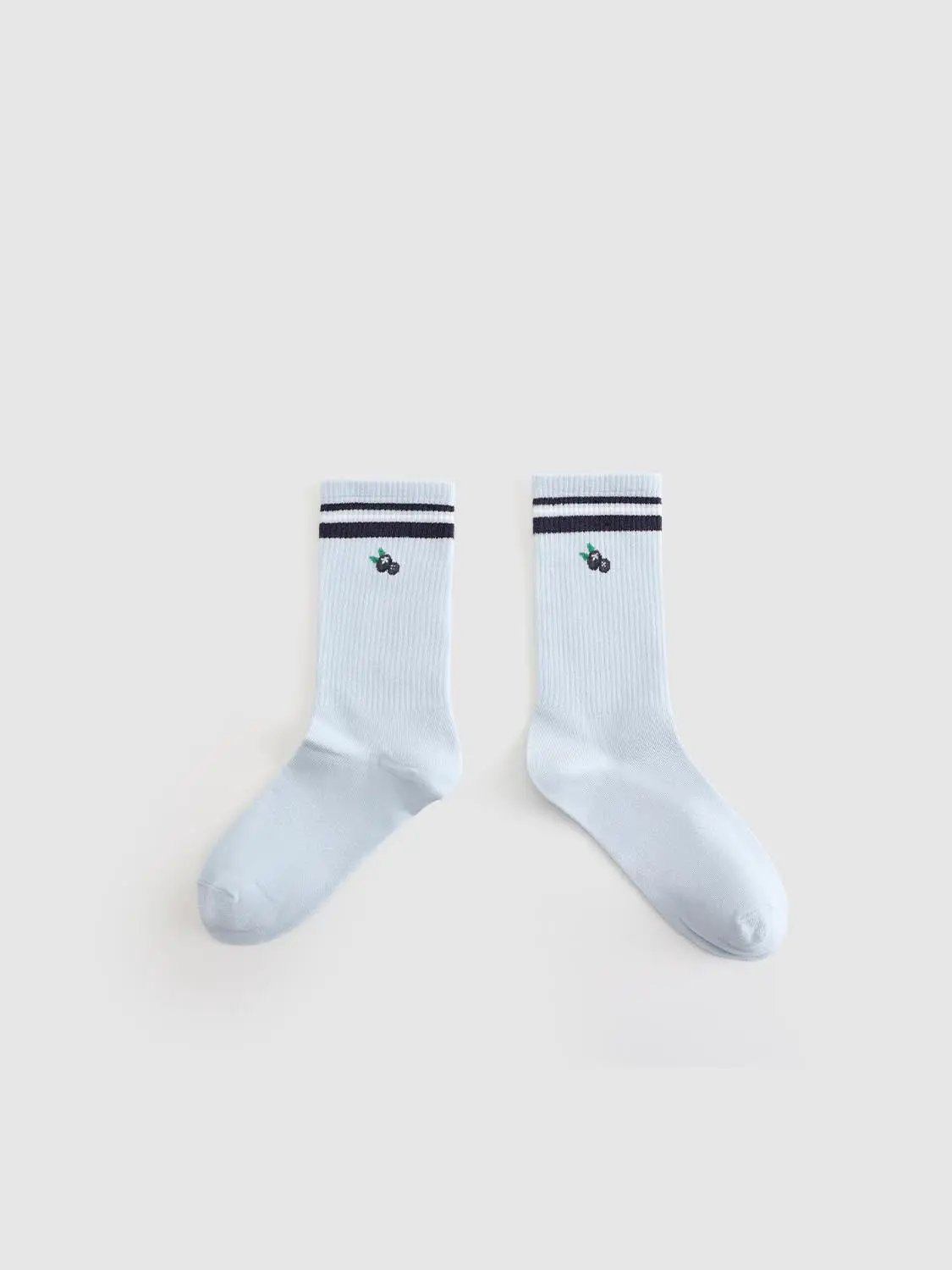 Ribbed Embroidered Striped Crew Length Socks