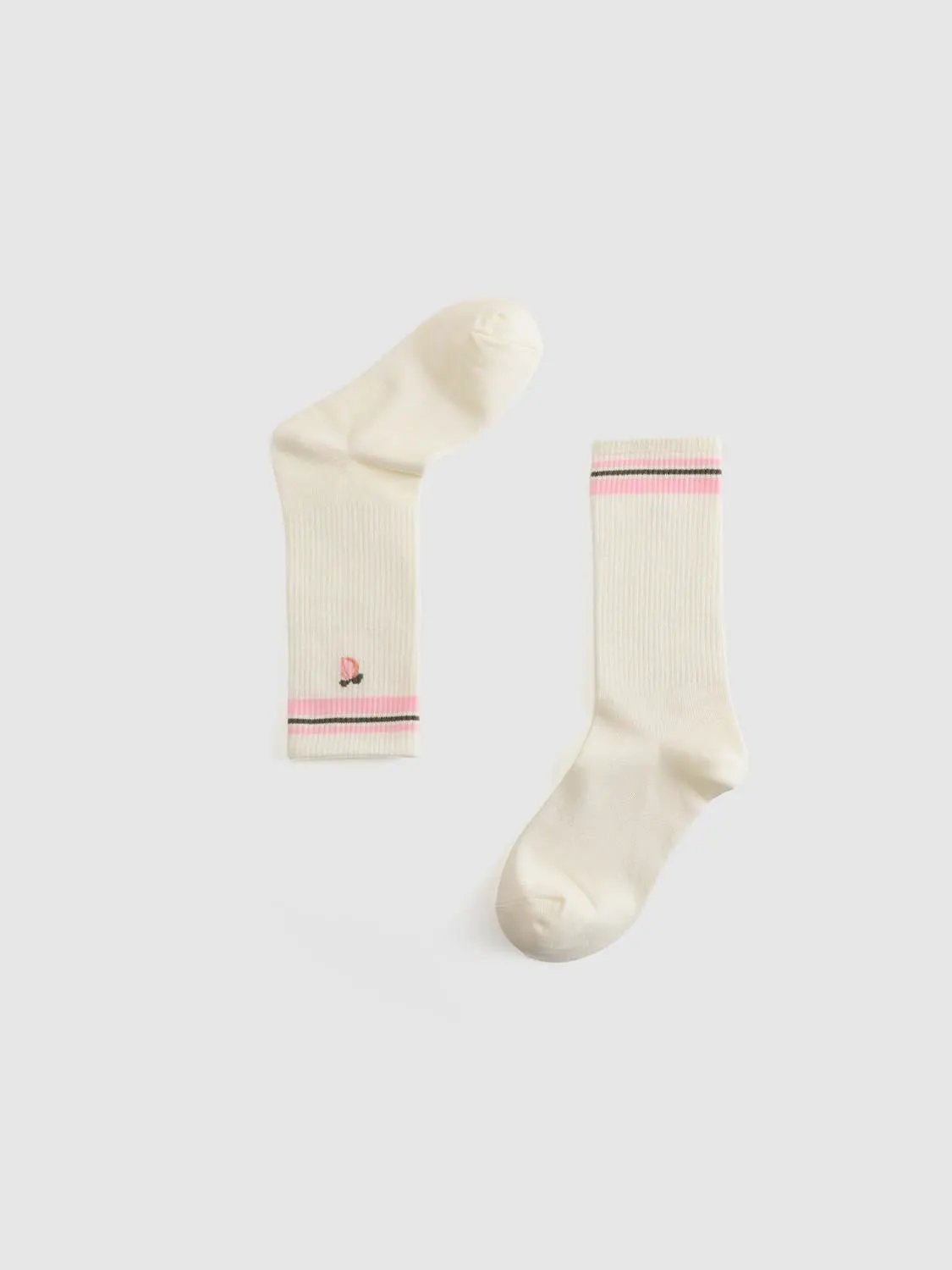 Ribbed Embroidered Striped Crew Length Socks