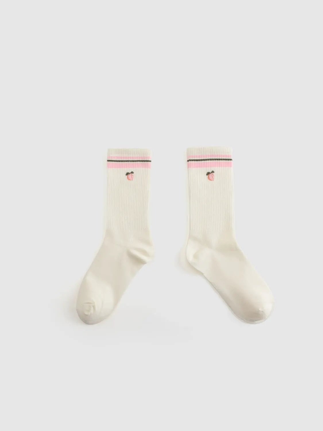 Ribbed Embroidered Striped Crew Length Socks