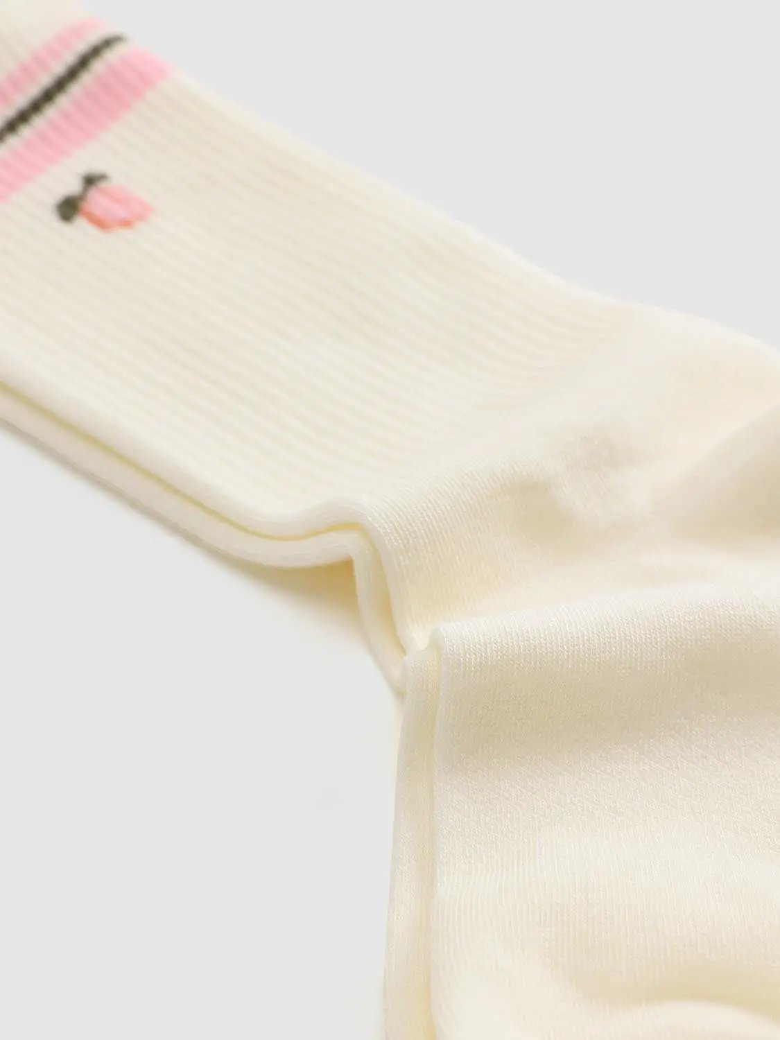 Ribbed Embroidered Striped Crew Length Socks