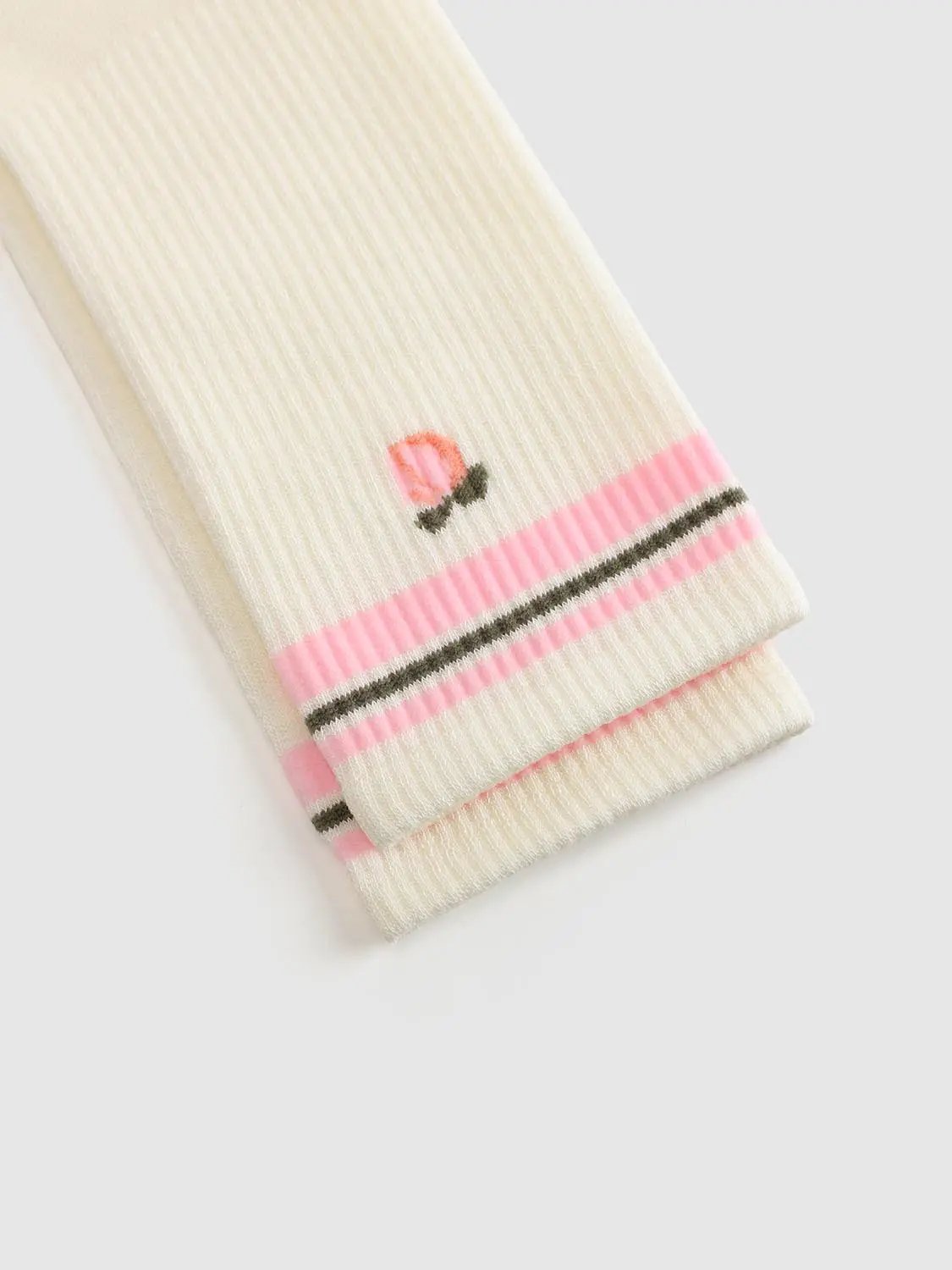 Ribbed Embroidered Striped Crew Length Socks
