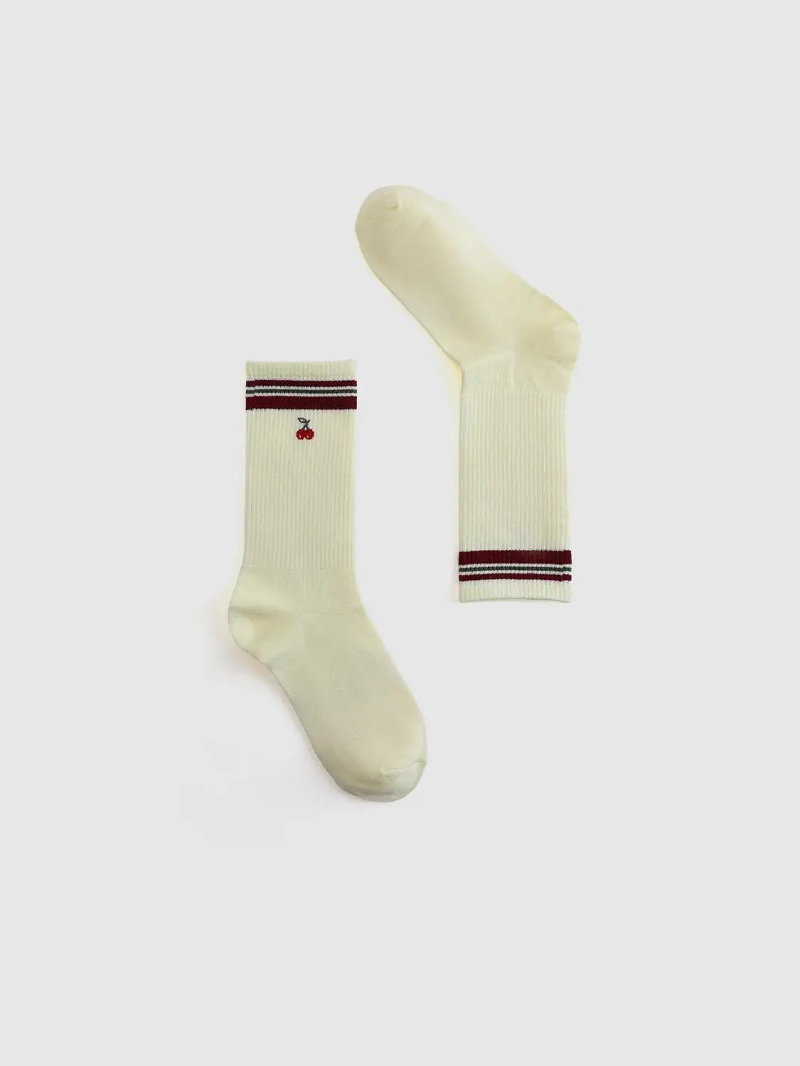 Ribbed Embroidered Striped Crew Length Socks