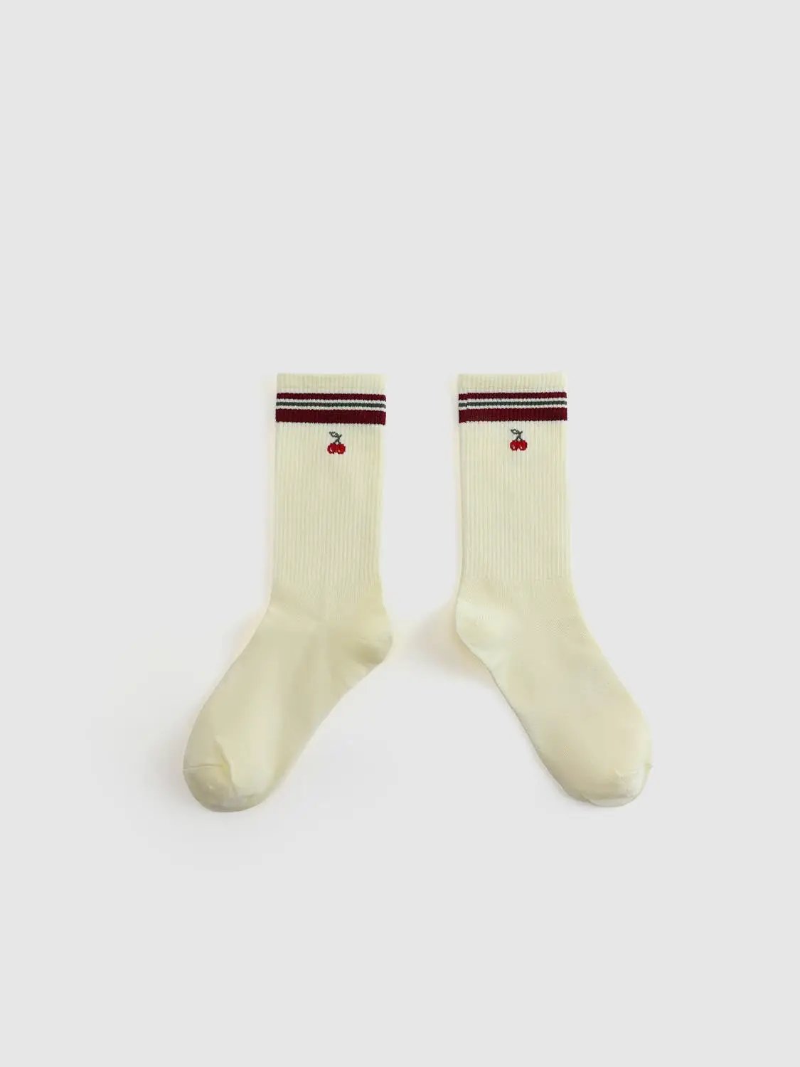 Ribbed Embroidered Striped Crew Length Socks