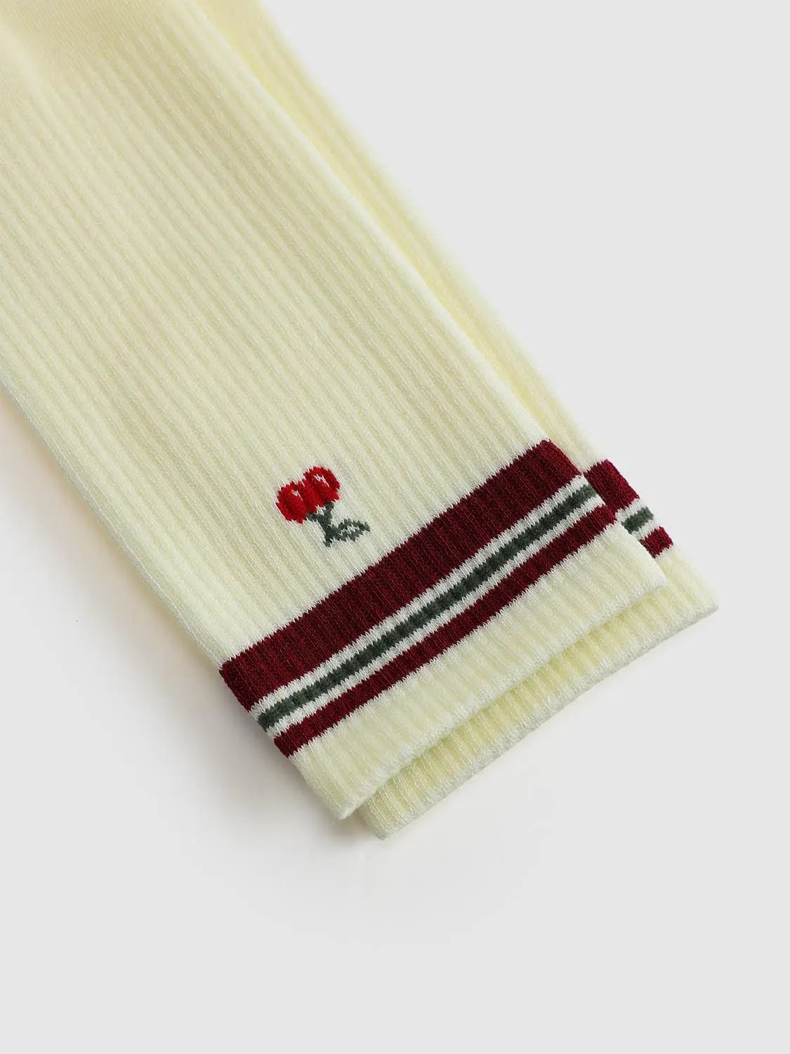 Ribbed Embroidered Striped Crew Length Socks