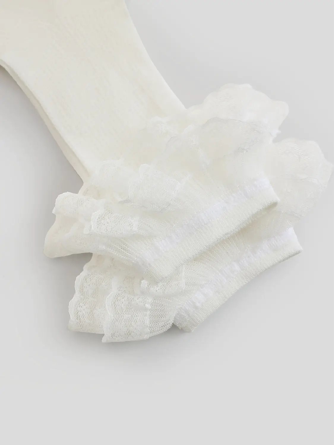White Ruffled Lace Trim Ankle Socks