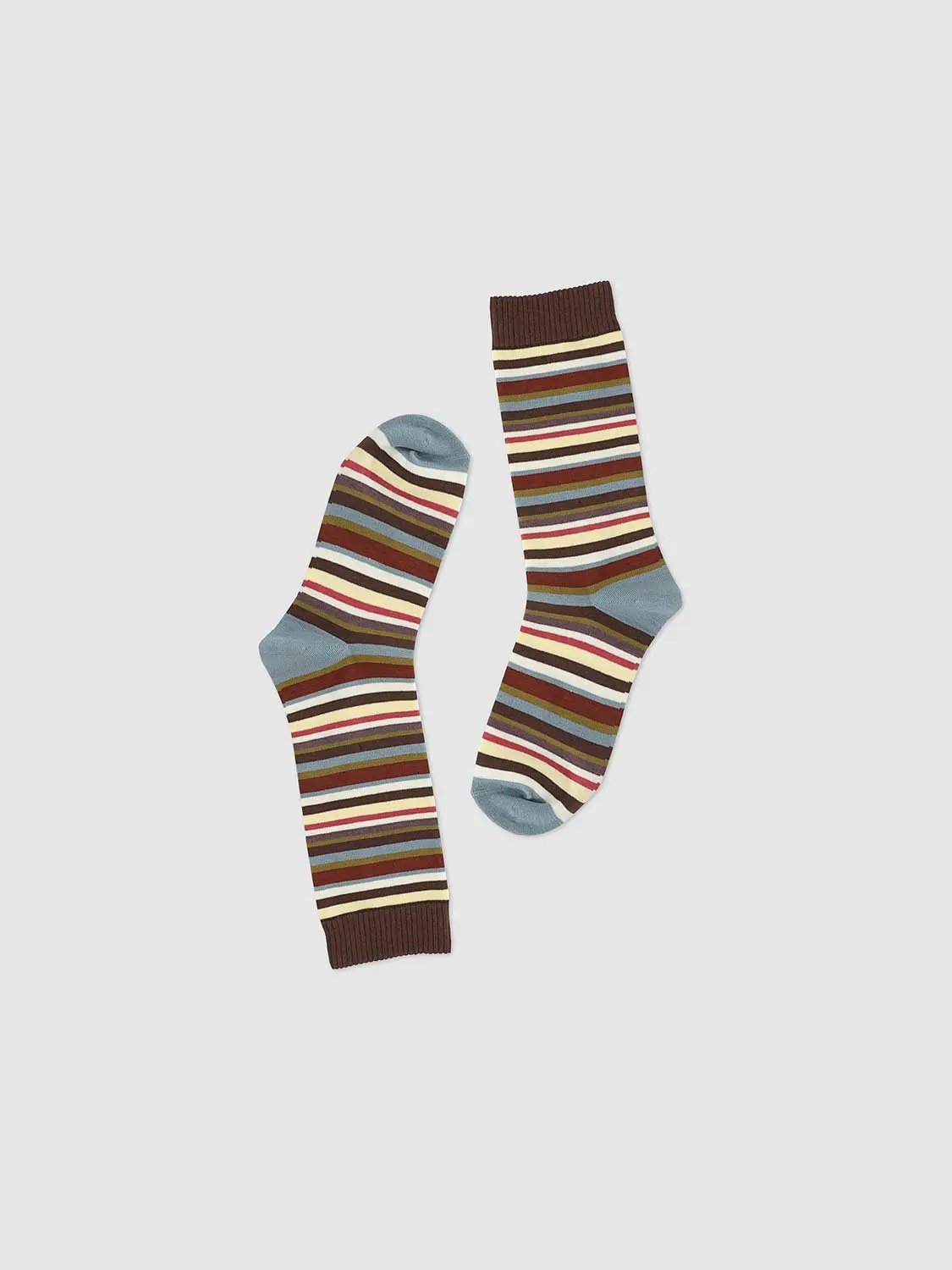 Medium Multi-Color Striped Ribbed Knit Socks