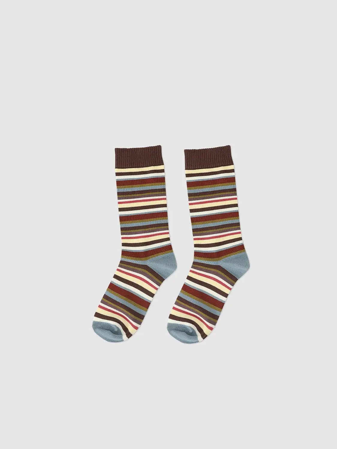 Medium Multi-Color Striped Ribbed Knit Socks
