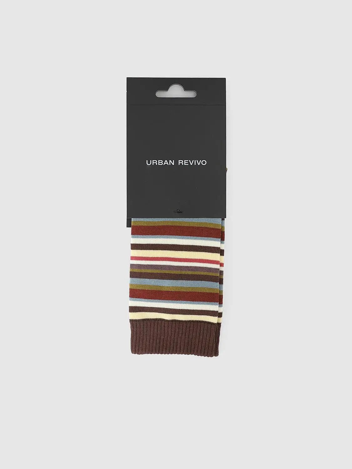 Medium Multi-Color Striped Ribbed Knit Socks