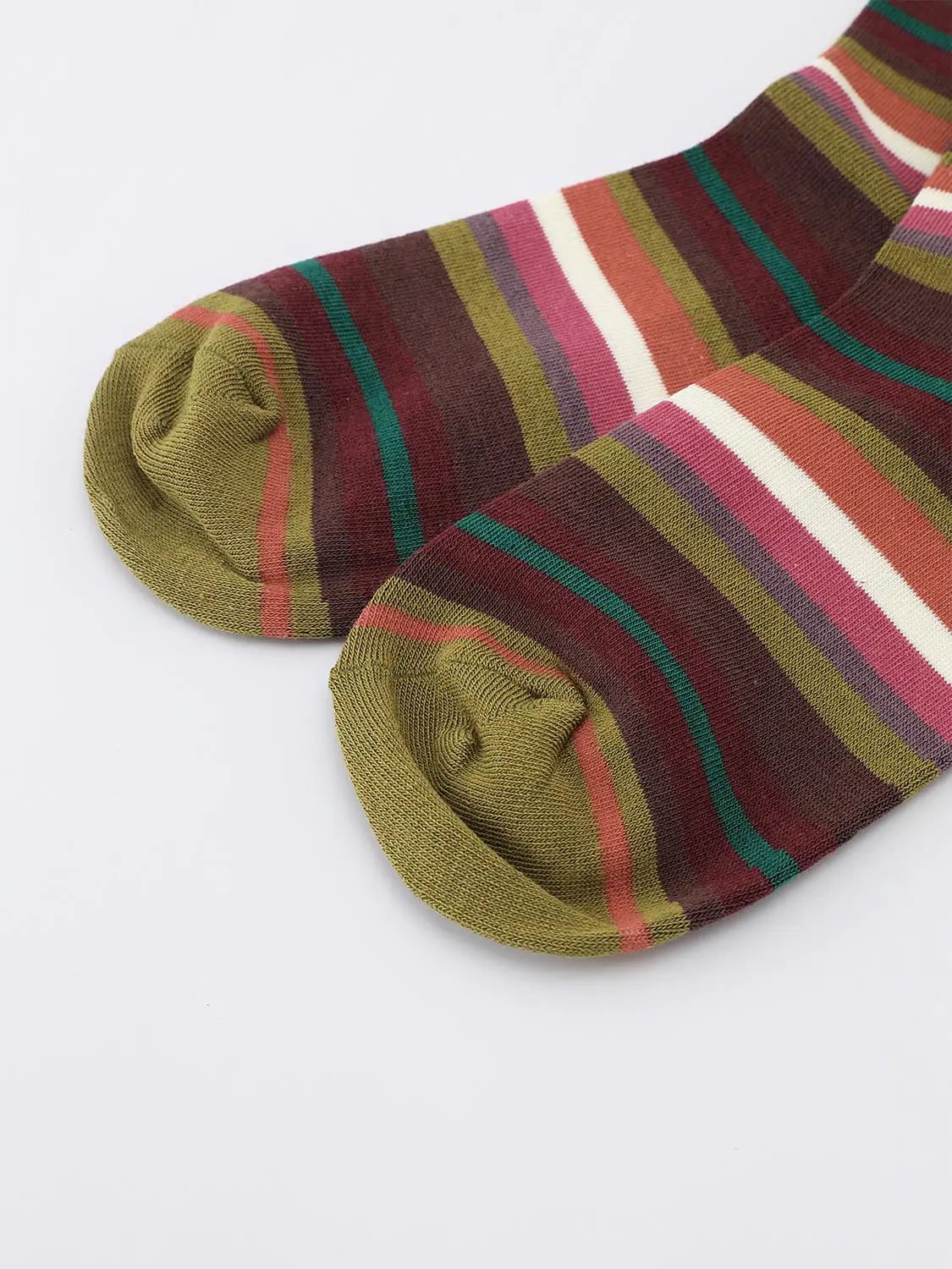Medium Multi-Color Striped Ribbed Knit Socks